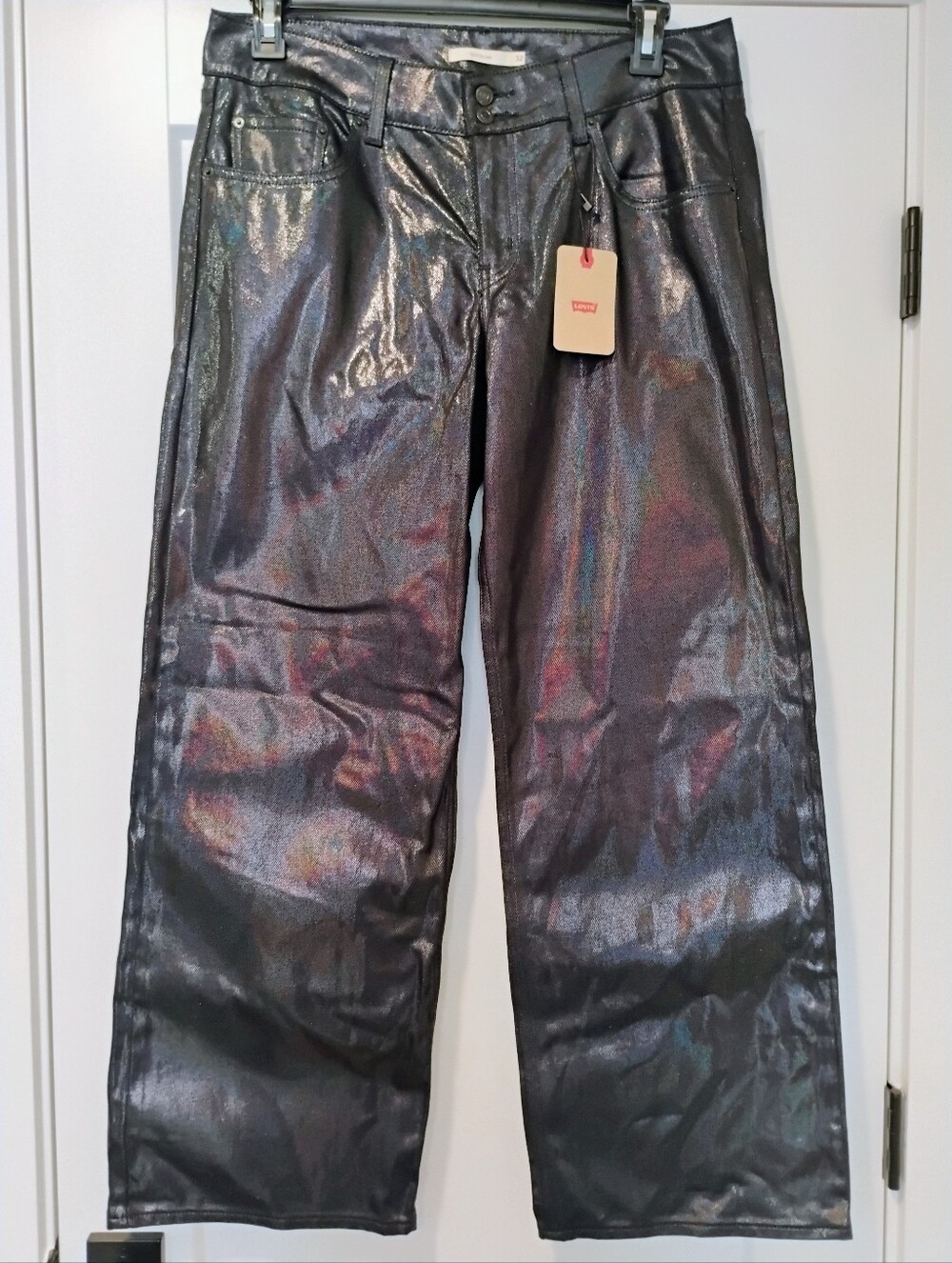 NWT 32 14 Levi's Superlow Metallic Dark Blue Straight Leg Denim Jeans NEW
